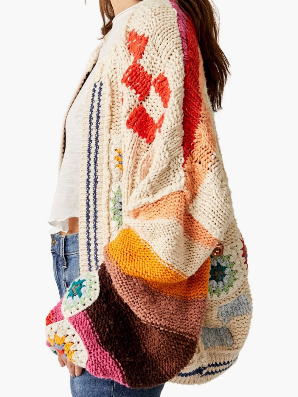 Free People Multicolor Crochet Patchwork Cardigan Sweater - Picture 3 of 10
